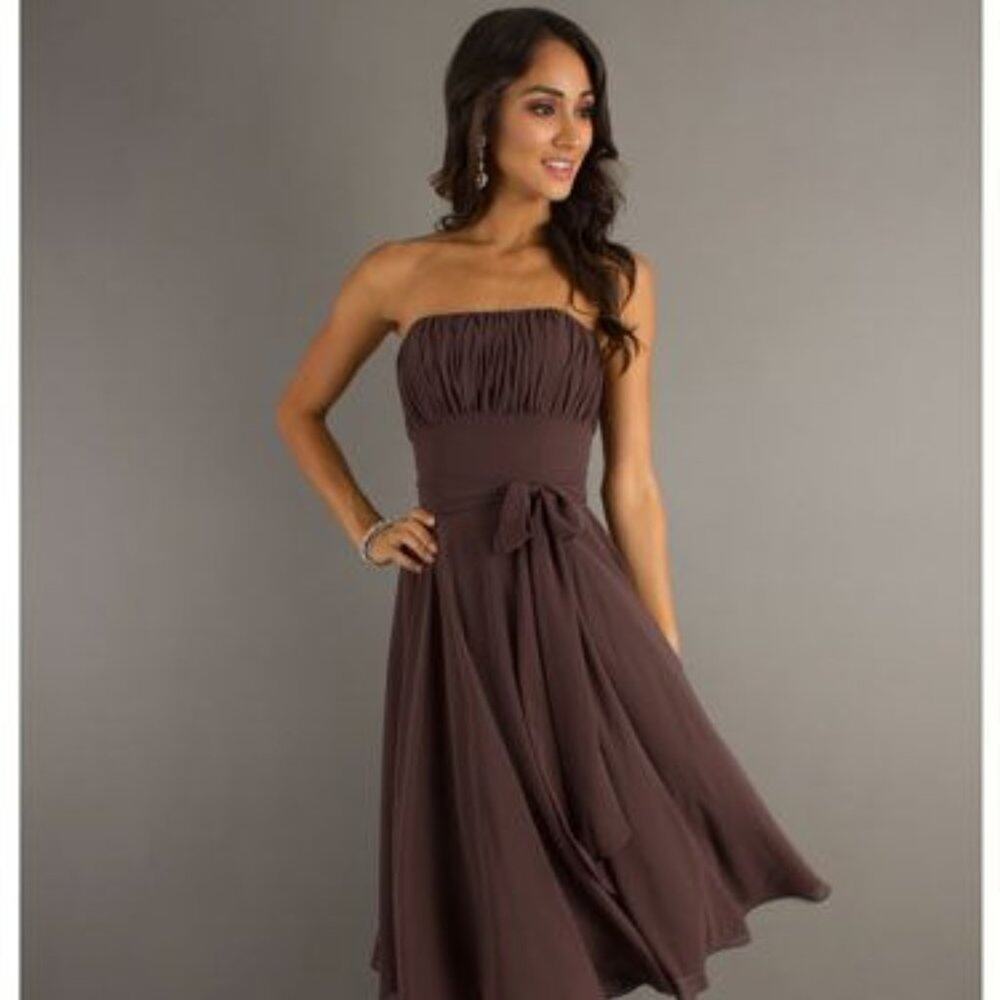 Mori Lee By Madeline Gardner Bridesmaids Dress Brown Strapless Size 5/6 NWT